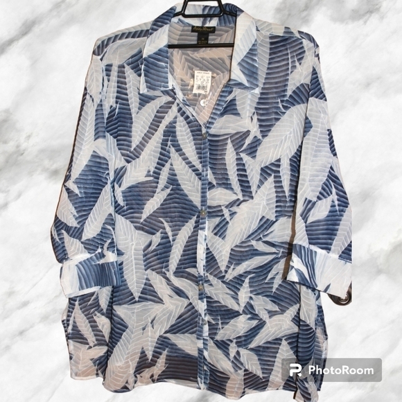 Ashley Stewart Tops - Ashley Stewart Sponge Print Crinkle Sheer Blouse
